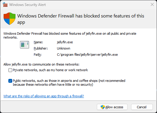 Windows Firewall Prompt