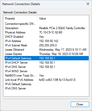 Network Connection Details